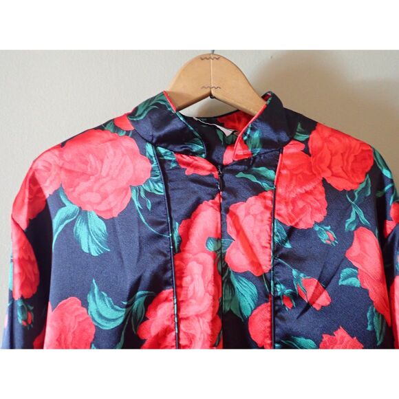 Valentino Intimo Rose Pattern Black Sheer Nightgown Set Small Housecoat Vintage - Picture 10 of 15